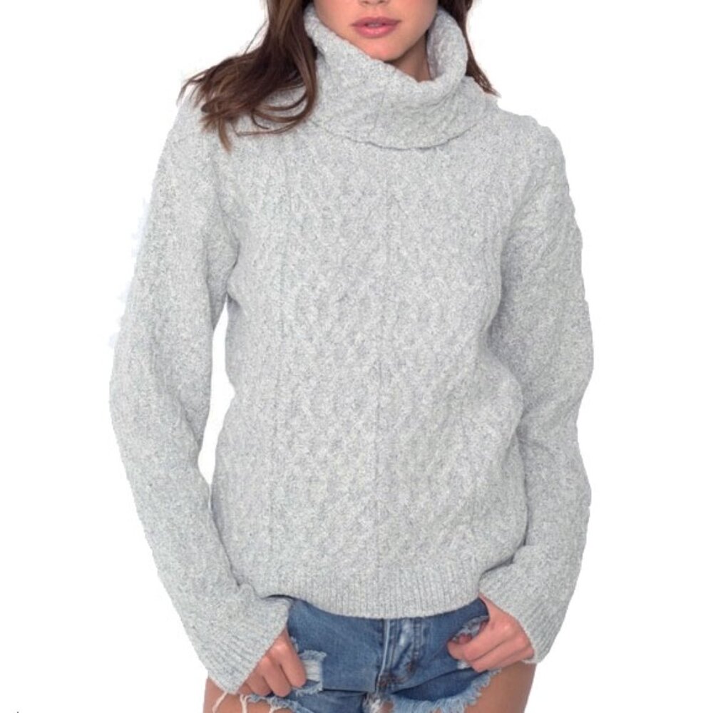 Knitz For Love & Lemons Cable Knit Cowlneck Sweater M Gray